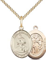 [8608GF/18G] 14kt Gold Filled Saint Sebastian Wrestling Pendant on a 18 inch Gold Plate Light Curb chain