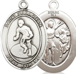 [8608SS] Sterling Silver Saint Sebastian Wrestling Medal