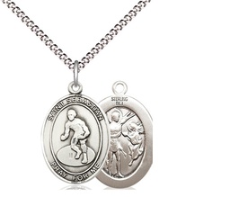 [8608SS/18S] Sterling Silver Saint Sebastian Wrestling Pendant on a 18 inch Light Rhodium Light Curb chain