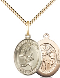 [8609GF/18G] 14kt Gold Filled Saint Sebastian Track and Field Pendant on a 18 inch Gold Plate Light Curb chain