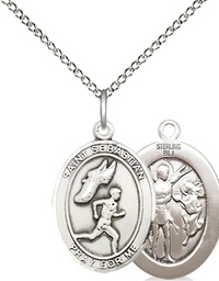 [8609SS/18SS] Sterling Silver Saint Sebastian Track and Field Pendant on a 18 inch Sterling Silver Light Curb chain