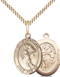 [8610GF/18G] 14kt Gold Filled Saint Sebastian Track and Field Pendant on a 18 inch Gold Plate Light Curb chain