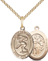 [8611GF/18G] 14kt Gold Filled Saint Sebastian Swimming Pendant on a 18 inch Gold Plate Light Curb chain