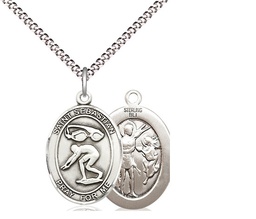 [8611SS/18S] Sterling Silver Saint Sebastian Swimming Pendant on a 18 inch Light Rhodium Light Curb chain