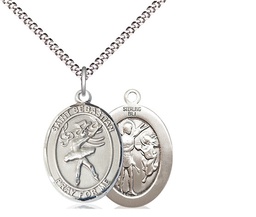 [8612SS/18S] Sterling Silver Saint Sebastian Dance Pendant on a 18 inch Light Rhodium Light Curb chain