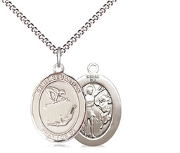 [8613SS/18S] Sterling Silver Saint Sebastian Gymnastics Pendant on a 18 inch Light Rhodium Light Curb chain