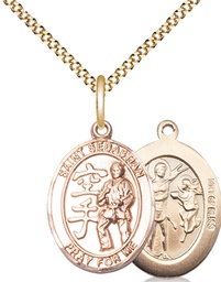 [8615GF/18G] 14kt Gold Filled Saint Sebastian Karate Pendant on a 18 inch Gold Plate Light Curb chain