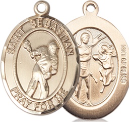 [8616GF] 14kt Gold Filled Saint Sebastian Lacrosse Medal