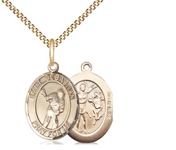 [8616GF/18G] 14kt Gold Filled Saint Sebastian Lacrosse Pendant on a 18 inch Gold Plate Light Curb chain