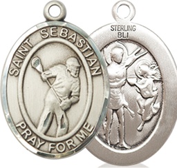 [8616SS] Sterling Silver Saint Sebastian Lacrosse Medal