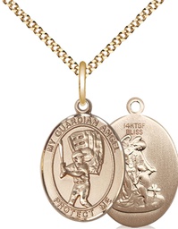 [8700GF/18G] 14kt Gold Filled Guardian Angel Baseball Pendant on a 18 inch Gold Plate Light Curb chain