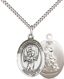 [8700SS/18S] Sterling Silver Guardian Angel Baseball Pendant on a 18 inch Light Rhodium Light Curb chain