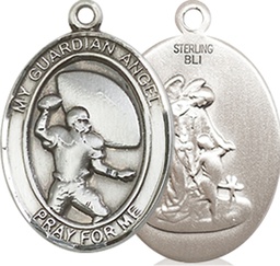 [8701SS] Sterling Silver Guardian Angel Football Medal