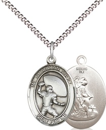 [8701SS/18S] Sterling Silver Guardian Angel Football Pendant on a 18 inch Light Rhodium Light Curb chain