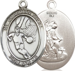 [8702SS] Sterling Silver Guardian Angel Basketball Medal