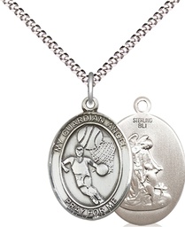 [8702SS/18S] Sterling Silver Guardian Angel Basketball Pendant on a 18 inch Light Rhodium Light Curb chain