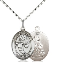 [8702SS/18SS] Sterling Silver Guardian Angel Basketball Pendant on a 18 inch Sterling Silver Light Curb chain