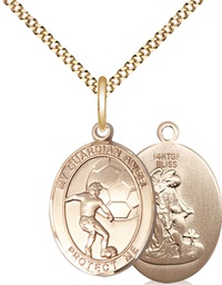 [8703GF/18G] 14kt Gold Filled Guardian Angel Soccer Pendant on a 18 inch Gold Plate Light Curb chain