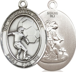 [8703SS] Sterling Silver Guardian Angel Soccer Medal