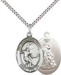 [8703SS/18S] Sterling Silver Guardian Angel Soccer Pendant on a 18 inch Light Rhodium Light Curb chain