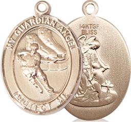 [8704GF] 14kt Gold Filled Guardian Angel Hockey Medal