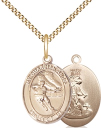 [8704GF/18G] 14kt Gold Filled Guardian Angel Hockey Pendant on a 18 inch Gold Plate Light Curb chain