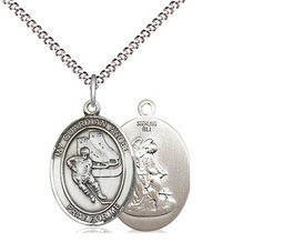 [8704SS/18S] Sterling Silver Guardian Angel Hockey Pendant on a 18 inch Light Rhodium Light Curb chain