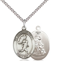 [8709SS/18S] Sterling Silver Guardian Angel Track&amp;Field-Men Pendant on a 18 inch Light Rhodium Light Curb chain