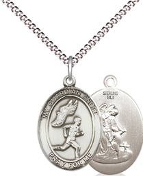 [8709SS/18S] Sterling Silver Guardian Angel Track&amp;Field-Men Pendant on a 18 inch Light Rhodium Light Curb chain