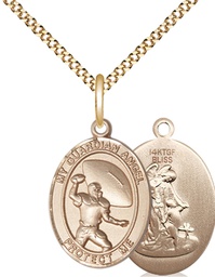 [8710GF/18G] 14kt Gold Filled Guardian Angel Track&amp;Field Pendant on a 18 inch Gold Plate Light Curb chain