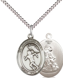 [8710SS/18S] Sterling Silver Guardian Angel Track&amp;Field Pendant on a 18 inch Light Rhodium Light Curb chain