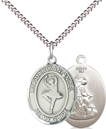 [8712SS/18S] Sterling Silver Guardian Angel Dance Pendant on a 18 inch Light Rhodium Light Curb chain