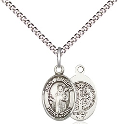 [9008SS/18S] Sterling Silver Saint Benedict Pendant on a 18 inch Light Rhodium Light Curb chain
