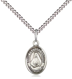 [9011SS/18S] Sterling Silver Saint Frances Cabrini Pendant on a 18 inch Light Rhodium Light Curb chain