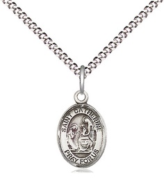 [9014SS/18S] Sterling Silver Saint Catherine of Siena Pendant on a 18 inch Light Rhodium Light Curb chain