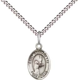 [9017SS/18S] Sterling Silver Saint Bernadette Pendant on a 18 inch Light Rhodium Light Curb chain