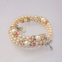 [14298/RZ] Spiral Rondelle Rosary Bracelet - Rose/Pearl