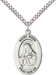 [11095SS/24SS] Sterling Silver Saint Rose of Lima Pendant on a 24 inch Sterling Silver Heavy Curb chain