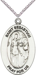 [11100SS/24SS] Sterling Silver Saint Sebastian Pendant on a 24 inch Sterling Silver Heavy Curb chain