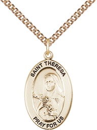 [11106GF/24GF] 14kt Gold Filled Saint Theresa Pendant on a 24 inch Gold Filled Heavy Curb chain