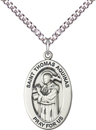 [11108SS/24SS] Sterling Silver Saint Thomas Aquinas Pendant on a 24 inch Sterling Silver Heavy Curb chain