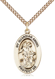[11118GF/24GF] 14kt Gold Filled Guardian Angel w/Child Pendant on a 24 inch Gold Filled Heavy Curb chain