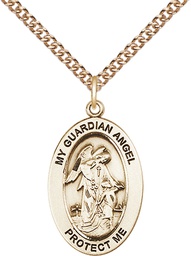 [11118GF/24GF] 14kt Gold Filled Guardian Angel w/Child Pendant on a 24 inch Gold Filled Heavy Curb chain