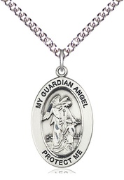 [11118SS/24SS] Sterling Silver Guardian Angel w/Child Pendant on a 24 inch Sterling Silver Heavy Curb chain