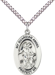 [11118SS/24SS] Sterling Silver Guardian Angel w/Child Pendant on a 24 inch Sterling Silver Heavy Curb chain