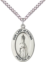 [11205SS/24SS] Sterling Silver Our Lady of Fatima Pendant on a 24 inch Sterling Silver Heavy Curb chain