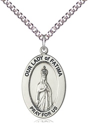 [11205SS/24SS] Sterling Silver Our Lady of Fatima Pendant on a 24 inch Sterling Silver Heavy Curb chain