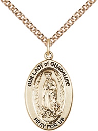 [11206GF/24GF] 14kt Gold Filled Our Lady of Guadalupe Pendant on a 24 inch Gold Filled Heavy Curb chain