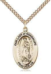 [11206GF/24GF] 14kt Gold Filled Our Lady of Guadalupe Pendant on a 24 inch Gold Filled Heavy Curb chain