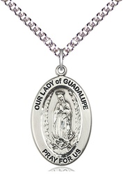 [11206SS/24SS] Sterling Silver Our Lady of Guadalupe Pendant on a 24 inch Sterling Silver Heavy Curb chain